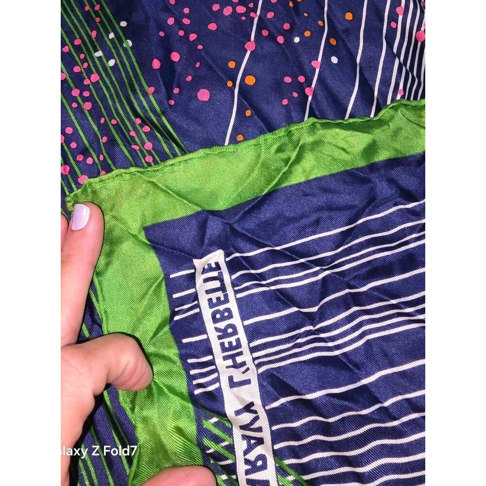 Vintage Paravy L'Herbette Multicolor Striped Pattern Square Scarf for Women